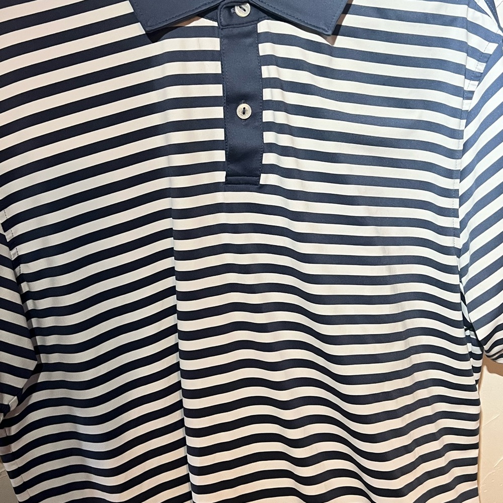 Peter Millar Navy and White Striped Polo - Picture 2 of 5